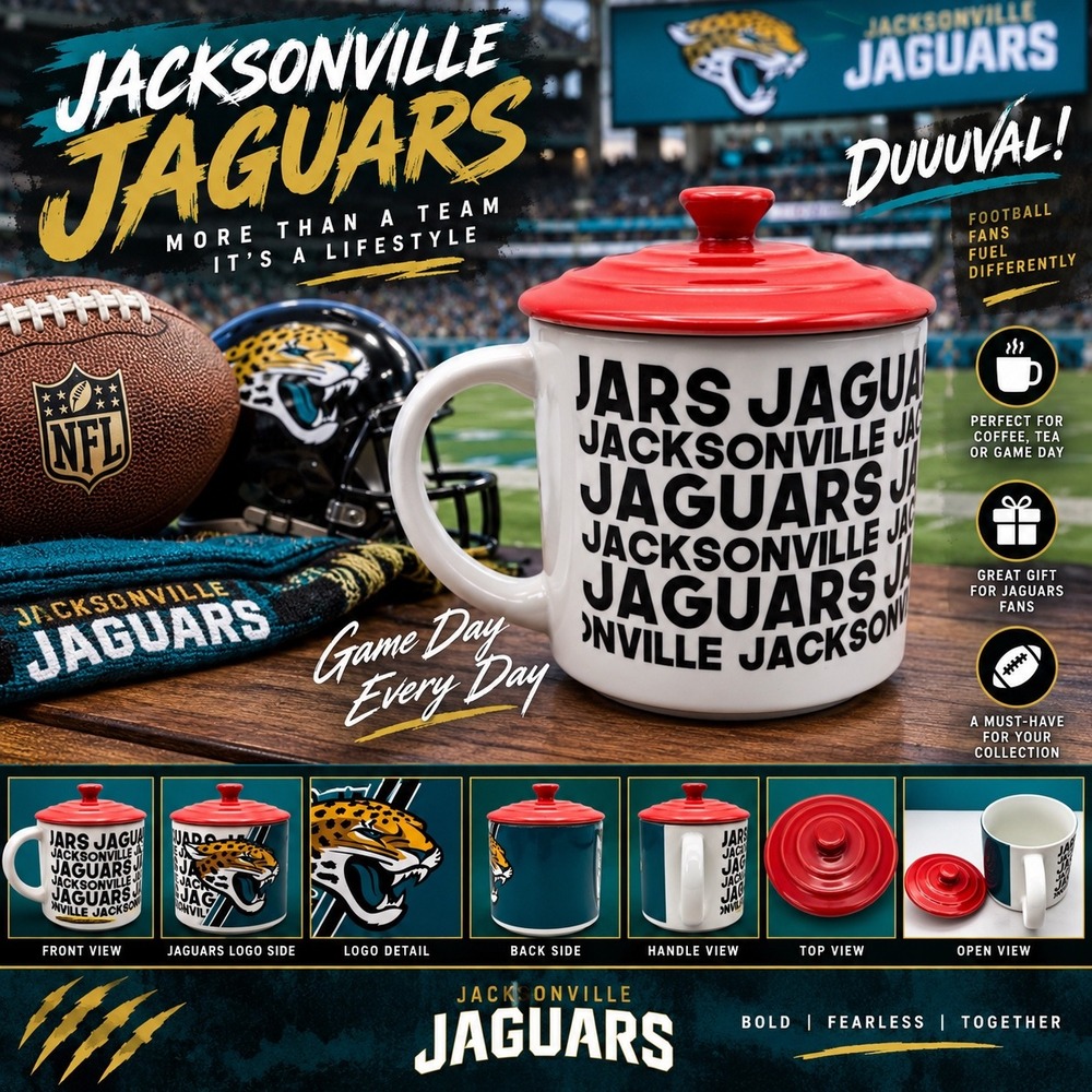 Jacksonville Jaguars NFL Coffee Mug with Lid Teal White Red Ceramic Cup